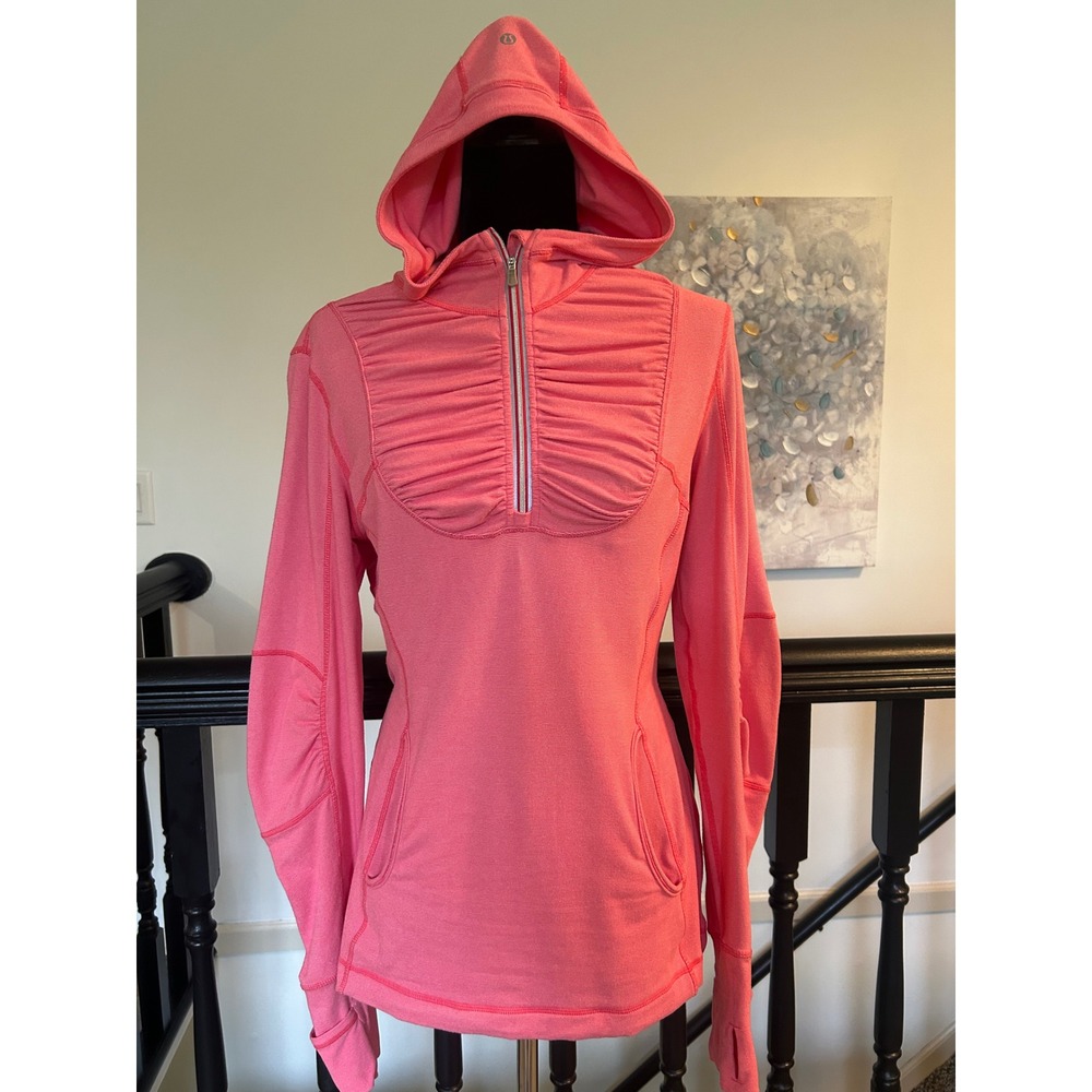 Lululemon Pink Ruched Half Zip Hooded Running Pullover Size 10